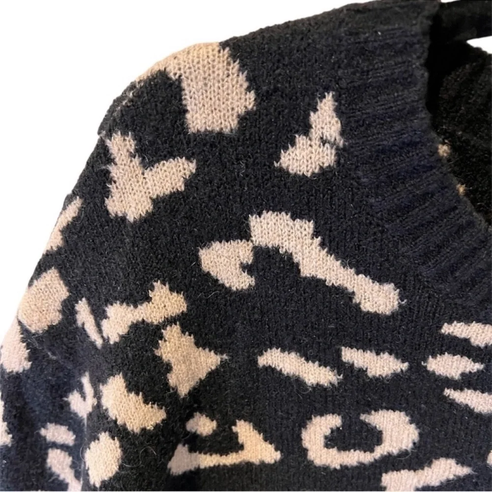 WORKSHOP Leopard print sweater oversized slouchy black tan size M